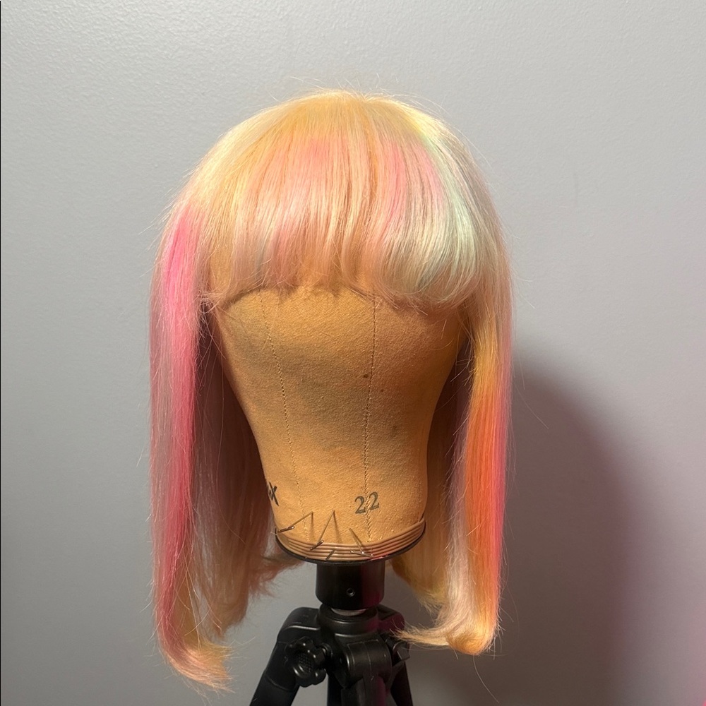 Human custom dyed bang wig